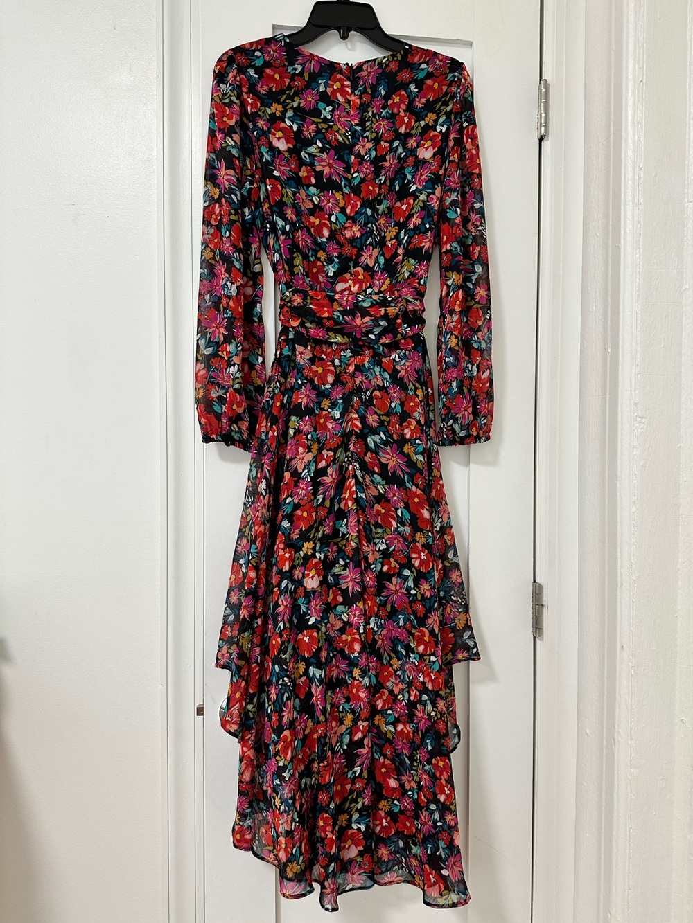 Chaus Black Floral High-Low Wrap Dress with Pink & Red Blooms - Picture 2 of 3
